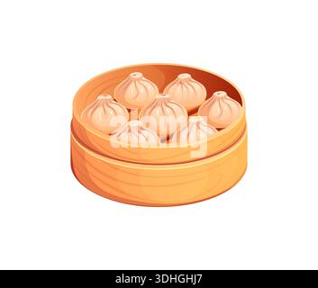 Traditional Chinese dumplings in a bamboo steamer Stock Vector