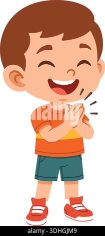 Flat design illustration of a happy boy character clapping hands in celebration. Stock Vector