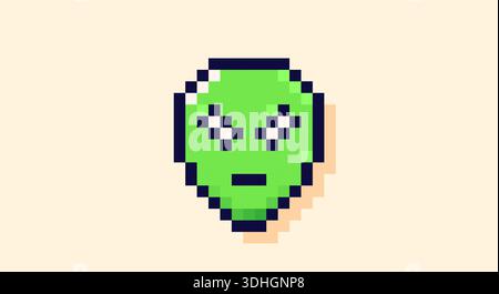 Pixel art image of a green alien. Stock Vector