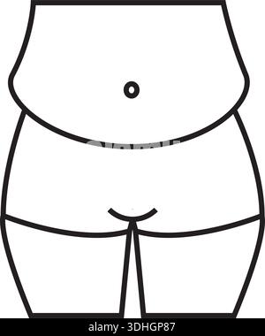 Fat person body abdomen thin line icon, human overweight concept. Man figure with big stomach sign, style mobile or design Stock Vector