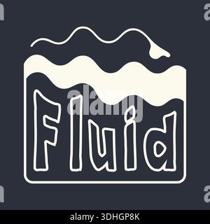 Dark badge with wavy lines above and below stylized fluid lettering in a bold graphic style Stock Vector