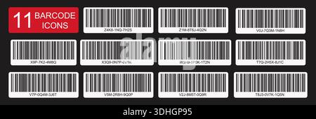 Thick bar code patterns with halftone gradient and serial data stripes. Abstract price tags for inventory, technology or fake product design Stock Vector