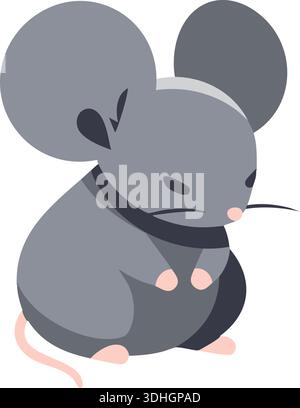 Cute gray mouse character sitting with paws together and a long tail Stock Vector