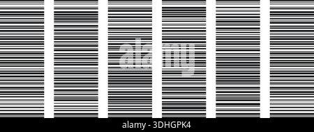 Abstract barcode strip pattern set with irregular lines. Thin and thick vertical stripes. Simple vector bg Stock Vector