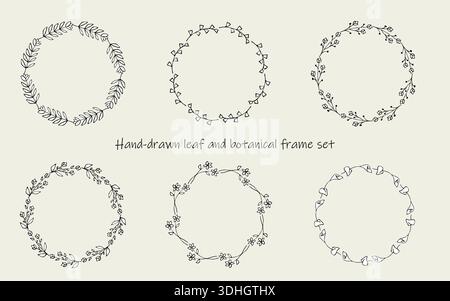 A set of hand-drawn leaf and botanical frames with a natural, elegant touch, ideal for decorative layouts and design accents. Stock Vector