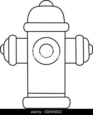 Fire hydrant depicted in black and white line art, clean concise minimalist icon suitable for safety signage and urban utilities. Stock Vector