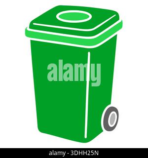 Bright green trash bin on wheels in urban setting Stock Vector