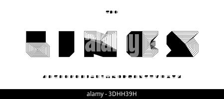 Block font logo alphabet geometric typography with lines thick square triangle geometry shape lettering for heavy title text, modern architect poster Stock Vector