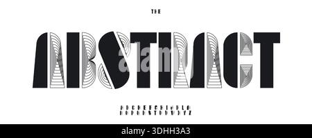 Block font logo alphabet geometric stripe typography with lines square triangle rectangle shape lettering for abstract title text, modern architect Stock Vector