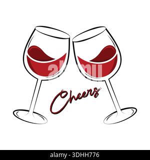 Two Glasses Of Wine which collide on white background Stock Vector
