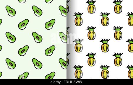 Fruit Pattern Duo Avocados Pineapples Stock Vector