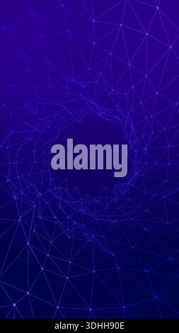 Glowing blue lines and dots forming an abstract wireframe tunnel, representing digital technology, data flow, and modern communication Stock Photo