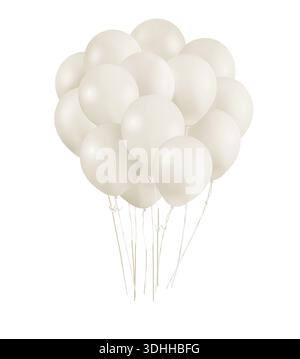 White balloons bunch isolated on white background. Stock Photo