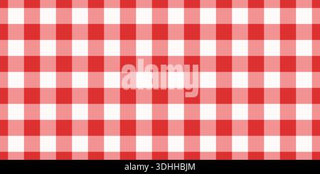 Red gingham fabric seamless pattern. Cute check plaid. Picnic kitchen tablecloth texture. Gingham square vintage texture. Vector illustration isolated Stock Vector