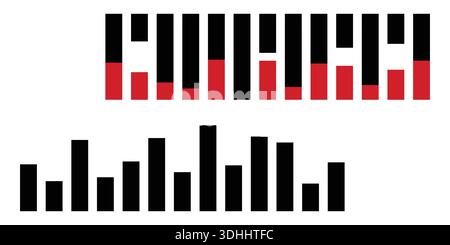 Abstract Bar Chart With Black And Red Stripes For Data Visualization And Design. Stock Vector