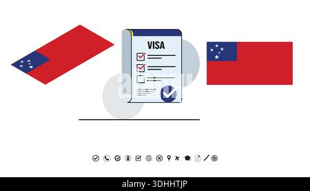 Visa Checklist Document Between Flags Symbolizing Travel, Approval, and International Entry. Stock Vector