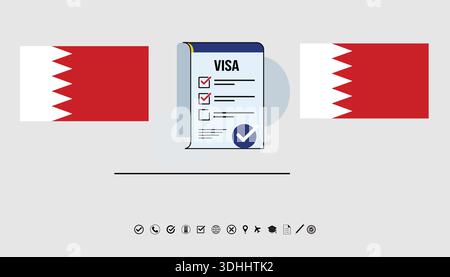 Visa Application Document With Bahrain Flags And Travel Theme For International Travel. Stock Vector