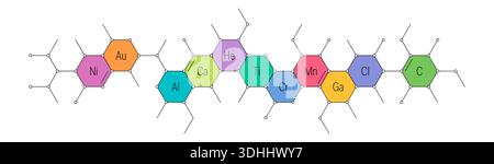 mixed element symbols and hexagonal interface. element symbols in colorful hexagonal interface. Stock Vector
