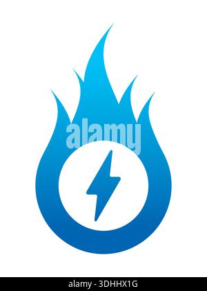 Lightning symbol in blue gradient. Flame and lightning symbol concept Stock Vector