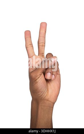 american sign language number 2. female hand gesturing isolated on ...