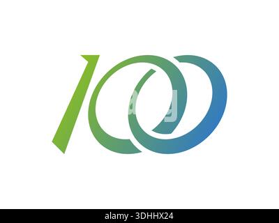 number 100 in green-blue gradient. 100 logos. 100th anniversary logo Stock Vector