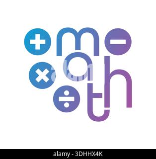 math logo math and four operation symbols. addition, subtraction, multiplication and division symbols and math Stock Vector