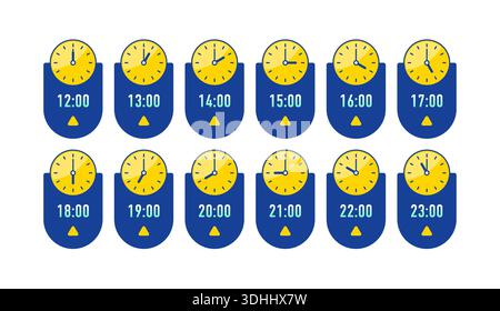 learning the time. twelve step clock interface. set of clock for education. analog clock group Stock Vector