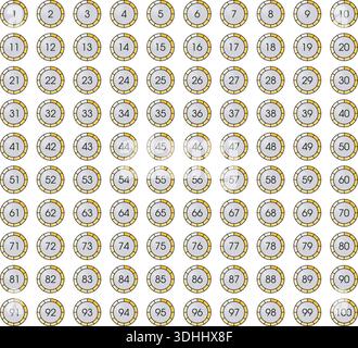 numbers 1-100 in segmented circles. numbers 1-100 for education, business. 1-100 concept. Stock Vector