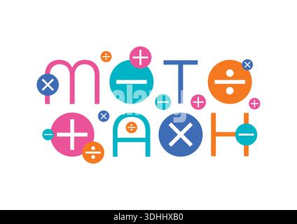 math and four operation symbols. addition, subtraction, multiplication and division symbols and math Stock Vector