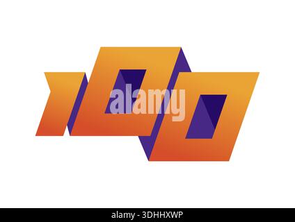 Orange-violet number 100 concept on white background. Number 100 logo. 100 numbers logo for business, education, technology world. Stock Vector