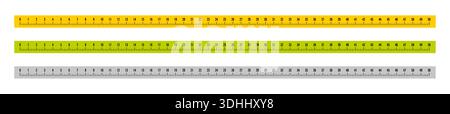 orange, green, gray 50 centimeter ruler. 50 cm colored rulers. colorful 50 cm tape measure set. Stock Vector