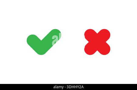plain, bold, chubby check mark, cancel sign. confirmation and cancellation symbols concept. Stock Vector