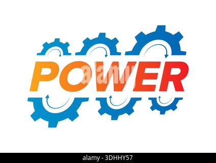orange-red word power and blue industry gears. Stock Vector