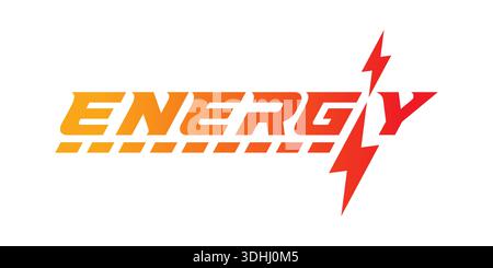 orange-red power logo. power word and lightning symbols. Stock Vector