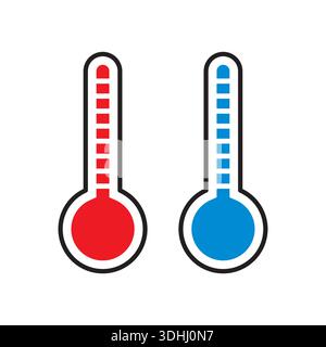 red thermometer. blue thermometer. hot and cold thermometer symbols. Stock Vector