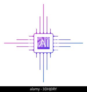 pink-blue gradient chip and artificial intelligence logo. artificial intelligence concept. technology, artificial intelligence concept for business Stock Vector