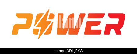 power word and lightning symbol concept. orange-red power logo Stock Vector