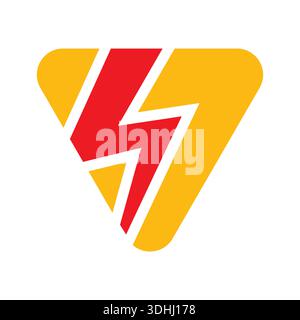 Red lightning symbol inside orange triangle. lightning symbol concept. Stock Vector