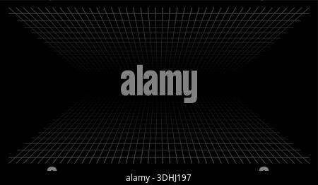 perspective grid on black background. space grid concept. Stock Vector