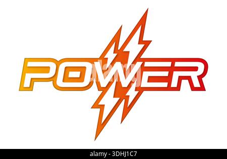 orange-red power logo. lightning symbols and the word power. energy concept for business, education world Stock Vector
