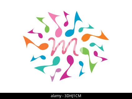 rotating musical notes and letter m. vector musical notes concept Stock Vector