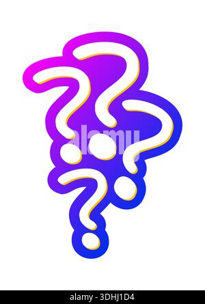 purple-blue four question marks concept on white background. group of question marks Stock Vector