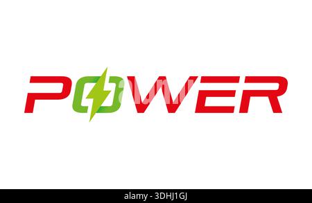 red-green power logo. lightning symbol and power word. energy concept for business, education world. Stock Vector