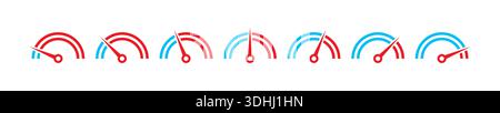red-blue semicircular speedometer. seven-step dial interface. seven-step speedometer Stock Vector