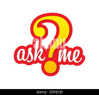 red and yellow ask me and question mark concept on white background. ask me log. Stock Vector