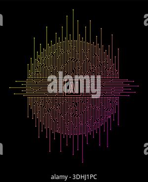 Round AI background on black background. Electronic artificial intelligence background. AI interface for business, technology world Stock Vector
