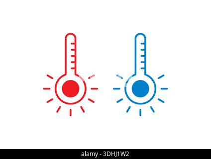 red thermometer, blue thermometer. thermometer set on white background. Stock Vector