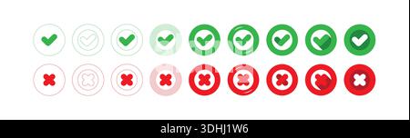 Set of thin, thick, chubby, simple confirmation and cancellation symbols. group of cancellation and confirmation symbols Stock Vector