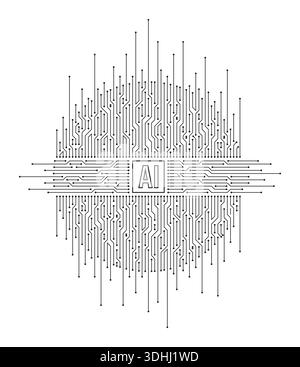 Round AI background on white background. Electronic artificial intelligence background. AI interface for business, technology world Stock Vector