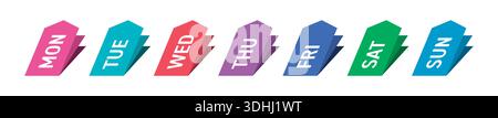 seven days of the week on colored papers. seven days name concept. days of the week for education, business. Stock Vector